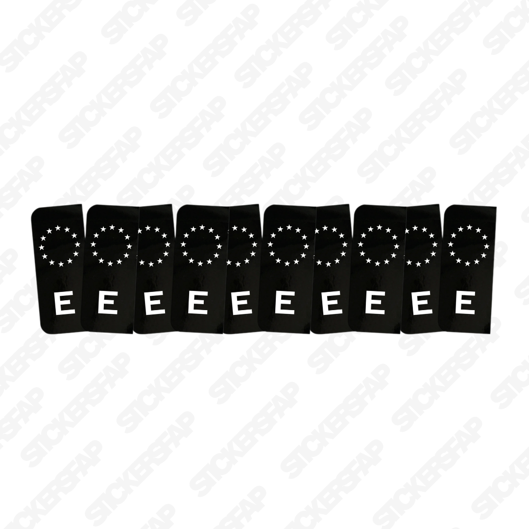 10x6 en pegatinas de matrícula E negra